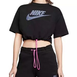 Nike Women's Icon Clash Black/Multi Graphic T-Shirt Crop Top Sz XS Retro